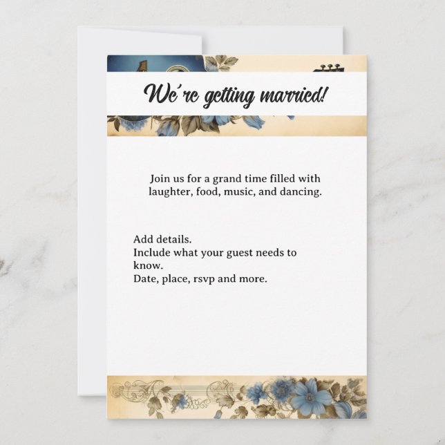 Convites Flores de Notas de Música de Violão (Verso)