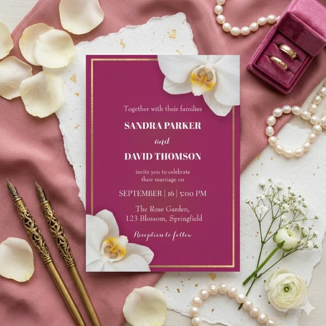 Convites flores de orquídea branca elegante casamento (Criador carregado)