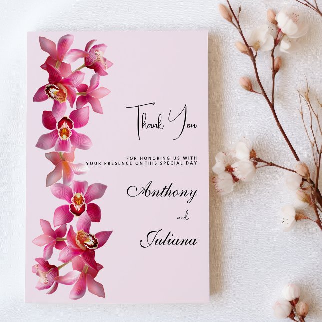 Convites Flores de orquídeas cor-de-rosa-botianino Obrigado (Botanic pink burgundy orchids flowers Thank You)
