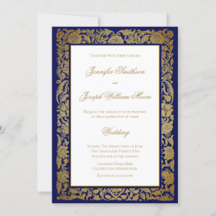 Convites Flores de Ouro Elegantes e Casamento Azul