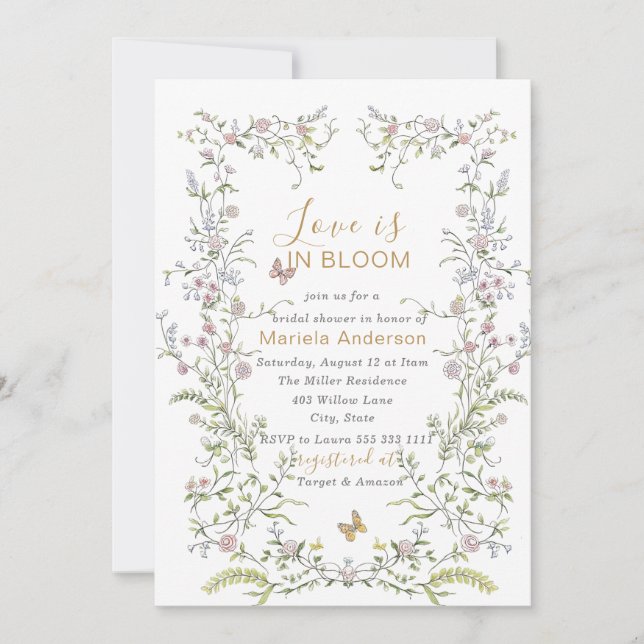 Convites Flores De Ouro Retro De Aquarela Elegante Bridal S (Frente)
