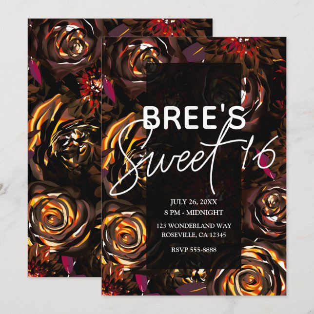 Convites Flores De Outono Do Jardim Negro Querem Fora Doce  (Frente/Verso)