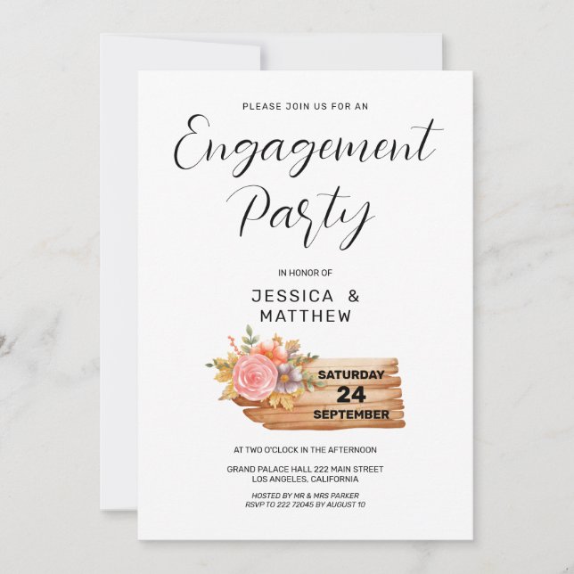 Convites Flores de outono e Noivado de Sinal de Madeira (Frente)