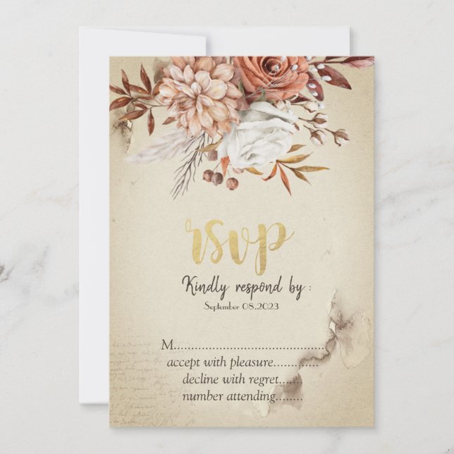 Convites Flores de Outono em Aquarela Chic RSVP (Frente)