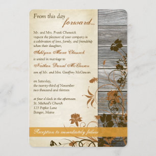Convites Flores de outono, FAUX Wood e Casamento com Pergam