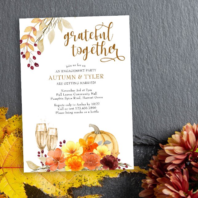 Convites Flores de outono Grateful Juntas Festa de noivado (Fall Engagement Party Invite from my Engagement Party Invitations Collection)