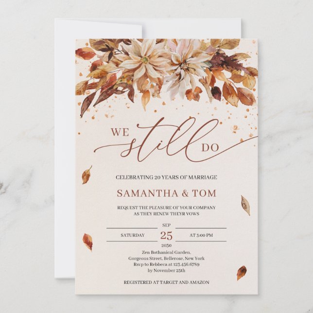 Convites Flores de Outono Laranja Marigold Ainda Fazemos Vo (Frente)