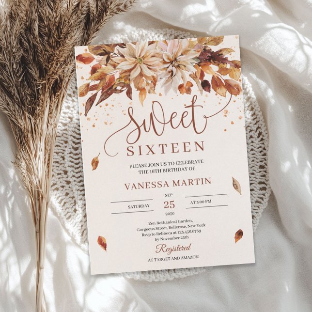 Convites Flores de outono Laranja Marigold Sweet Dezesseis (Autumn Flowers Orange Marigold Sweet Sixteen Invitation)