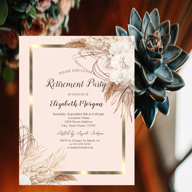 Convites Flores de Pampas Boho, Aposentadoria de Taça de Ch (Criador carregado)