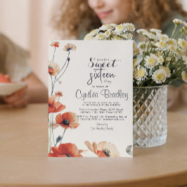 Convites Flores de papoila e Festa de aniversário doce 16