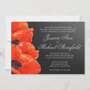 Convites Flores De Papoila Laranja Casamento Preto-Chalkboa