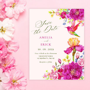 Convites Flores de pássaro de casamento em aquarela