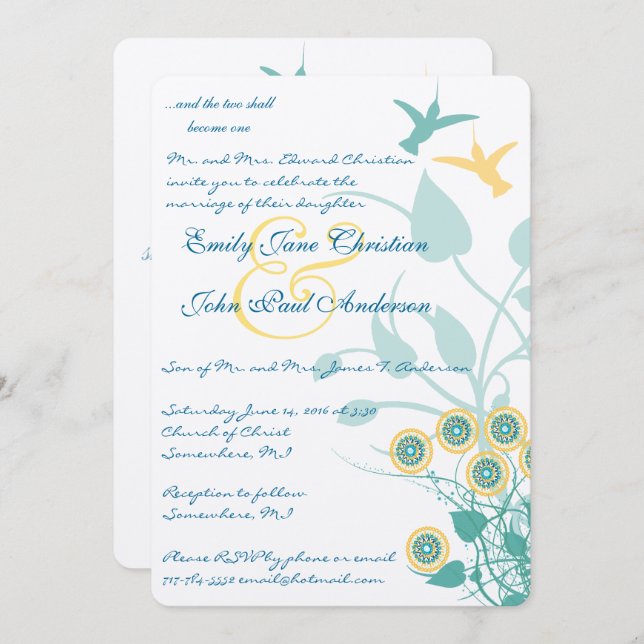 Convites Flores de Pássaros de Criação de Casamentos Cristã (Frente/Verso)