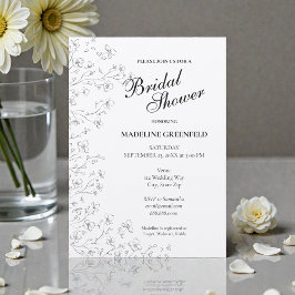 Convites Flores de Peônia Preto e Branco para Casamento Chá