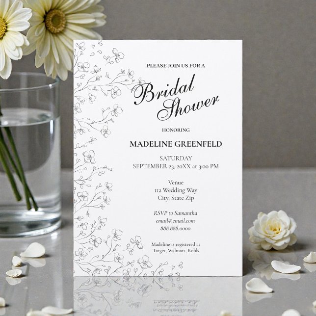Convites Flores de Peônia Preto e Branco para Casamento Chá (Criador carregado)