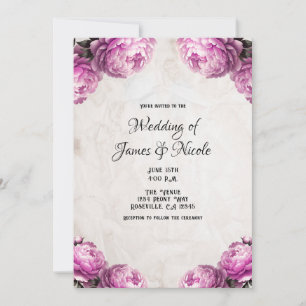 Convites Flores de Peônia Rosa Brilhante Casamento Rústico 