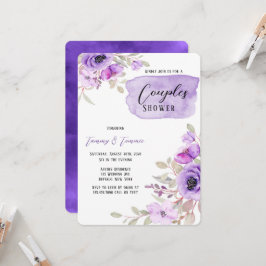 Convites Flores de Peônias de Aquarela Roxa Chá Inv