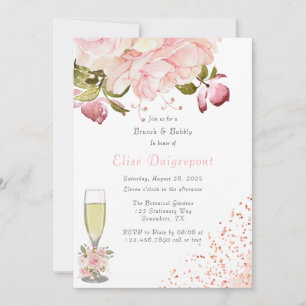 Convites Flores de Peony Douradas rosa Glitter Brunch e Bub