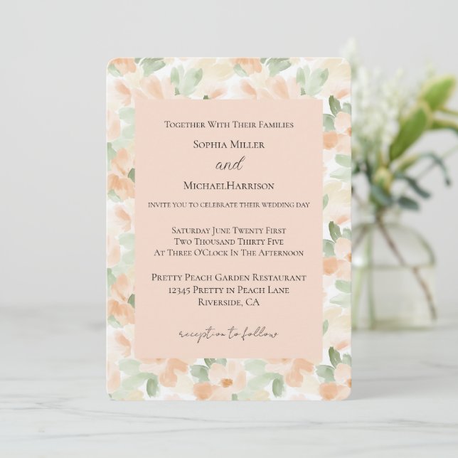 Convites Flores de Pêssego Bonitas Casamento    (Em pé/Frente)
