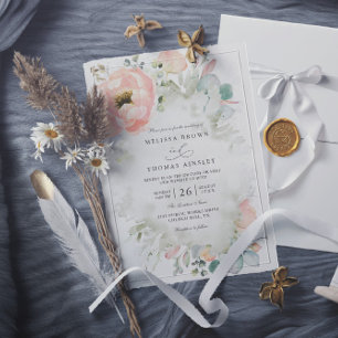 Convites Flores de Pêssego Botânicas Casamento Código QR El