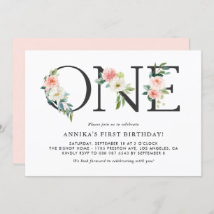 Convites Flores de Pêssego de Aquarela Floral Primeiro Aniv