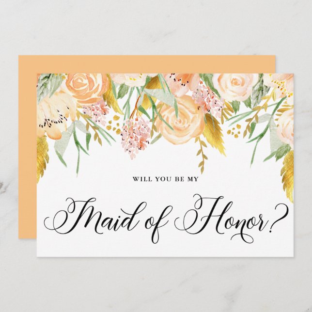 Convites Flores De Pêssego Douradas Você Será Minha Madrinh (Frente/Verso)