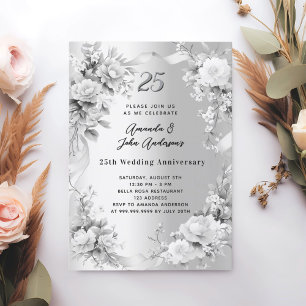 Convites Flores de prata do aniversário de 25