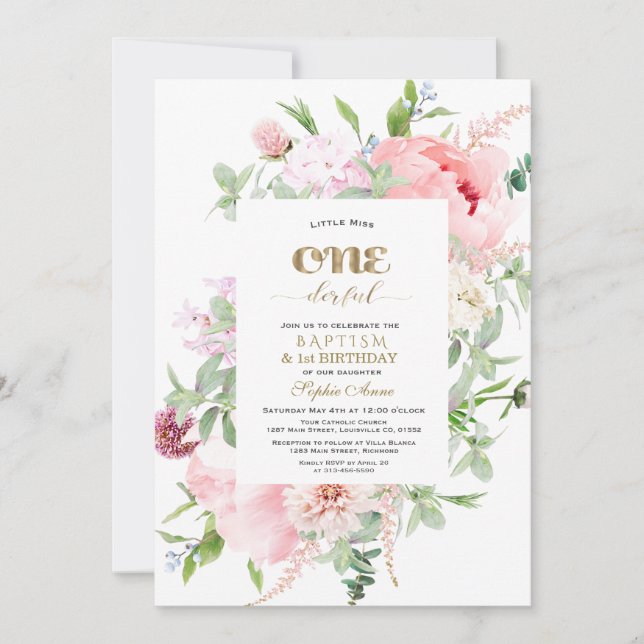 Convites Flores de primavera Bloom Primeiro Aniversário e B (Frente)