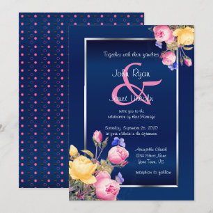 Convites Flores de primavera bonito no Casamento Azul Marin