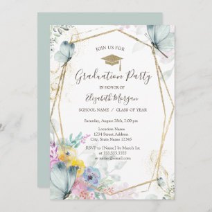 Convites Flores de primavera,Borboletas,Boné de Formando,Gr