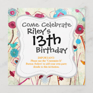 Convites Flores de primavera Coloridas Aves Azul de Morango