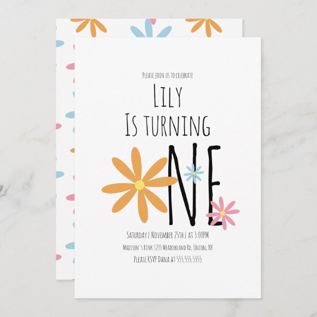 Convites Flores de primavera cor-de-rosa laranja azul Prime (Frente/Verso)