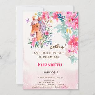 Convites Flores de Primavera em Aquarela Pônei de Aniversár