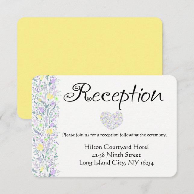 Convites Flores de Recepção de Casamento Roxo Amarelo Flora (Frente/Verso)