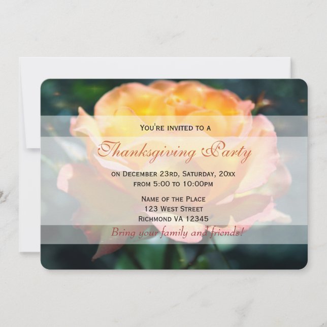 Convites Flores de rosa amarela lindas Festas de Ação de Gr (Frente)
