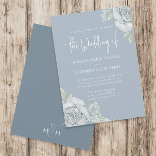Convites Flores De Rosa Clássico Azul Elegante Azul Elegant