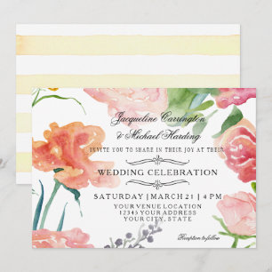 Convites Flores de Rosa de Aquarela Floral Moderna Casament