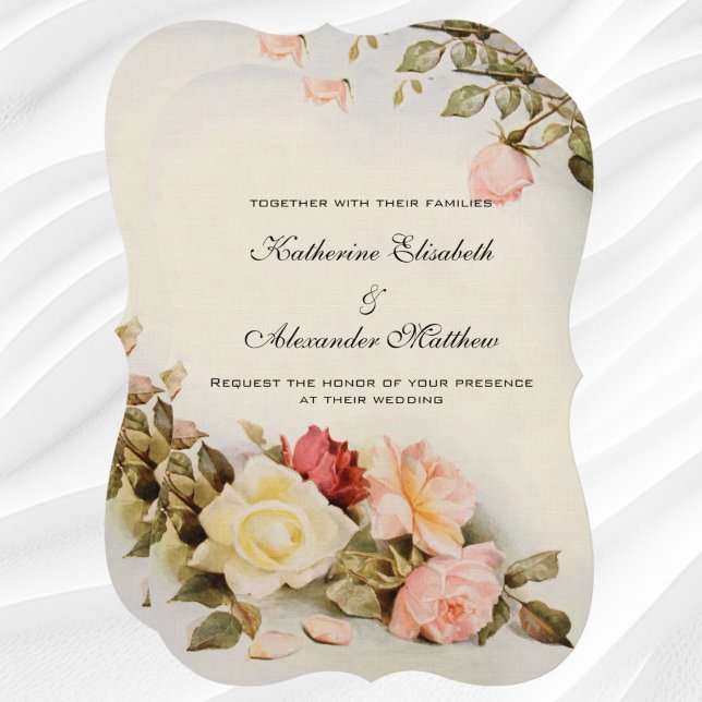 Convites Flores de Rosa de Jardim Antiquado do casamento vi (Vintage Wedding Antique Garden Rose Flowers Invitation)