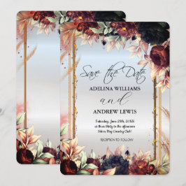 Convites Flores de Rosa Prata Real, Quadro Dourado