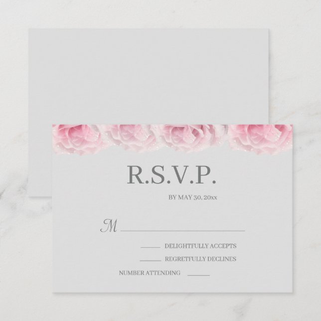 Convites Flores de Rosa Real Rosa Elegante Casamento RSVP C (Frente/Verso)