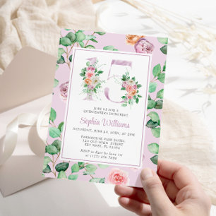 Convites Flores De Rosa Roxo Número 15, Quinceañera Floral