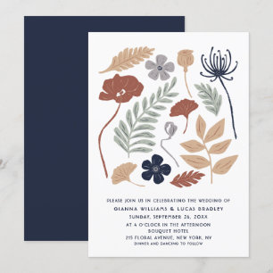 Convites Flores de Sequoia Azul Simples Casamento Moderno F