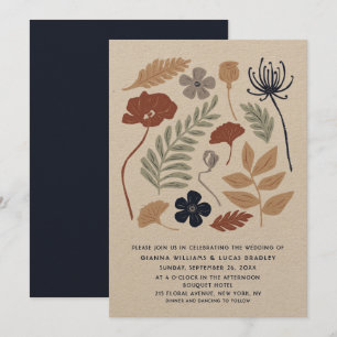 Convites Flores de Sequoia Azul Simples Casamento Moderno F