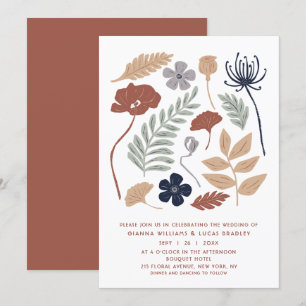 Convites Flores de Sequoia Azul Simples Casamento Moderno F
