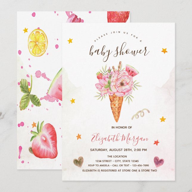 Convites Flores de Sorvete Baby Shower   (Frente/Verso)