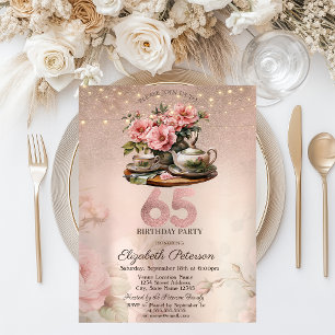 Convites Flores de Taça de Tea Rosa de Lente Dourada 65º