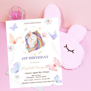 Convites Flores de Unicórnio Pontos de Borboleta Aniversári