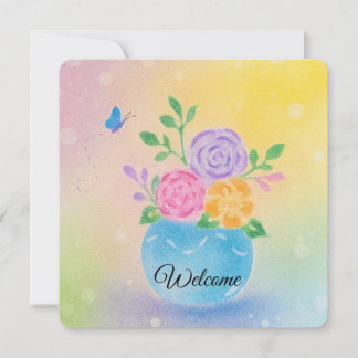 Convites Flores de Vaso Pastel Arte Borboleta