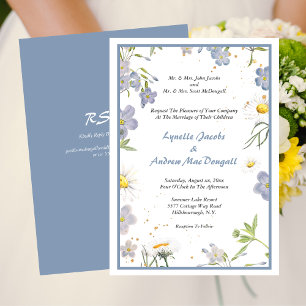 Convites Flores de Verão Casamento Azul com RSVP