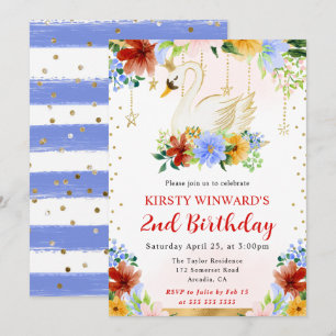 Convites Flores de Verão de Aquarela Swan Birthday